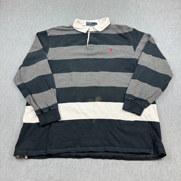 Polo Ralph Lauren Shirt Mens XL Black Gray Striped Polo Golf Rugby‎ Preppy Pony